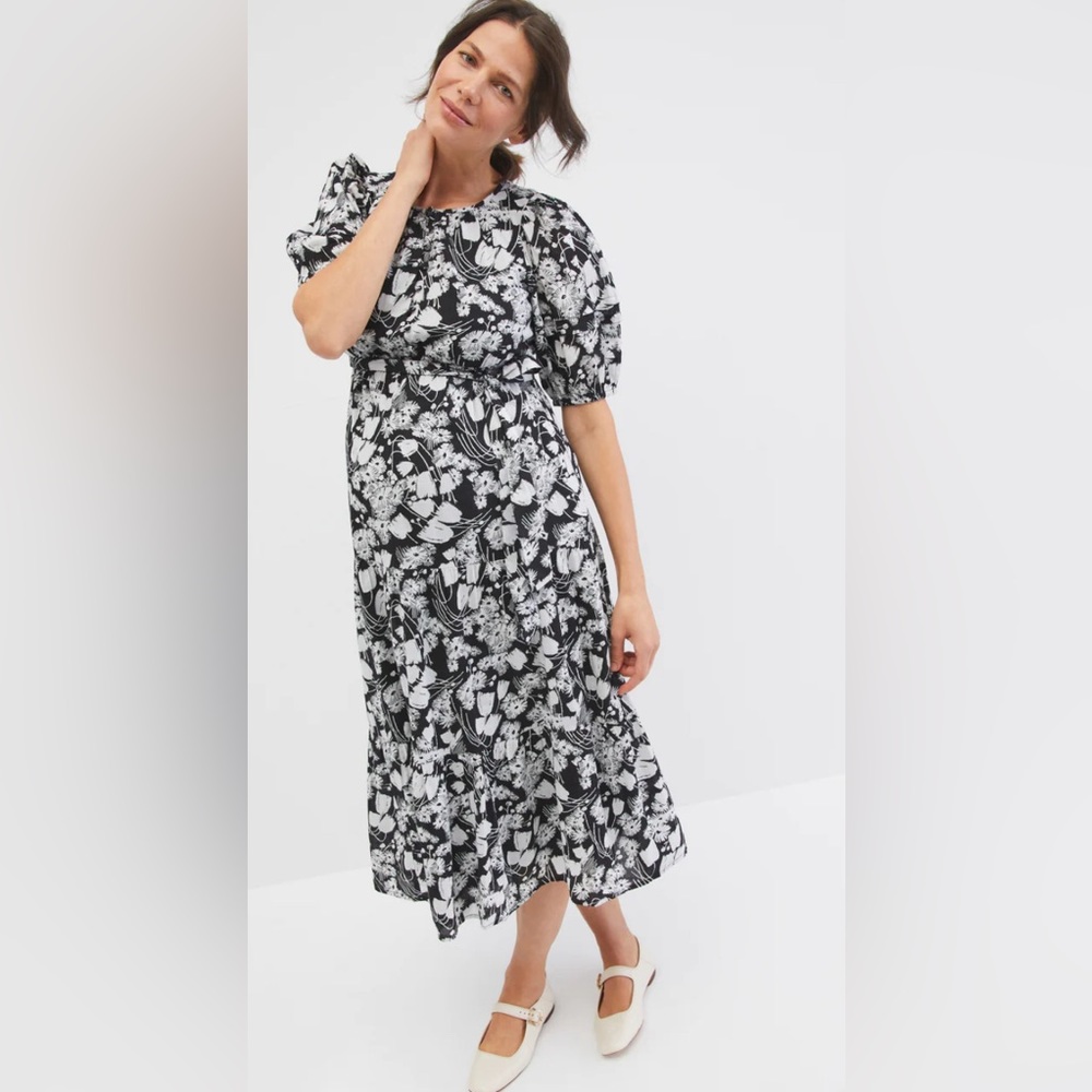 CROSSHATCH TIER MATERNITY MIDI DRESS - BLACK HATCH FLORAL